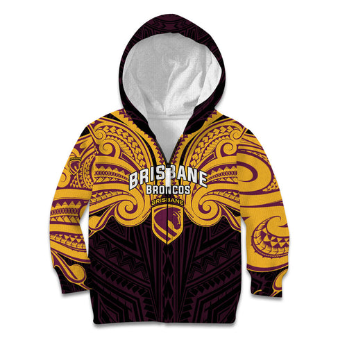 Custom Brisbane Broncos Kid Hoodie Horse Warrior Polynesia Islander Rugby Mascot