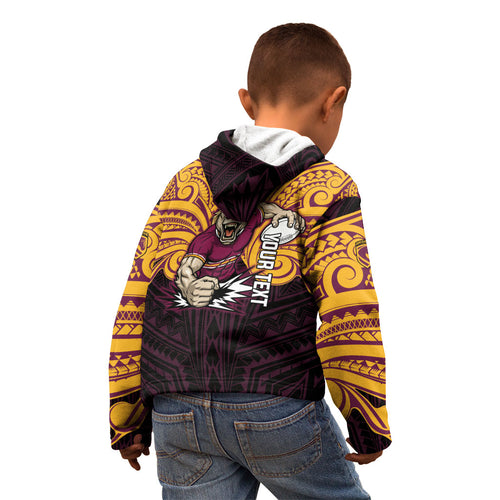 Custom Brisbane Broncos Kid Hoodie Horse Warrior Polynesia Islander Rugby Mascot