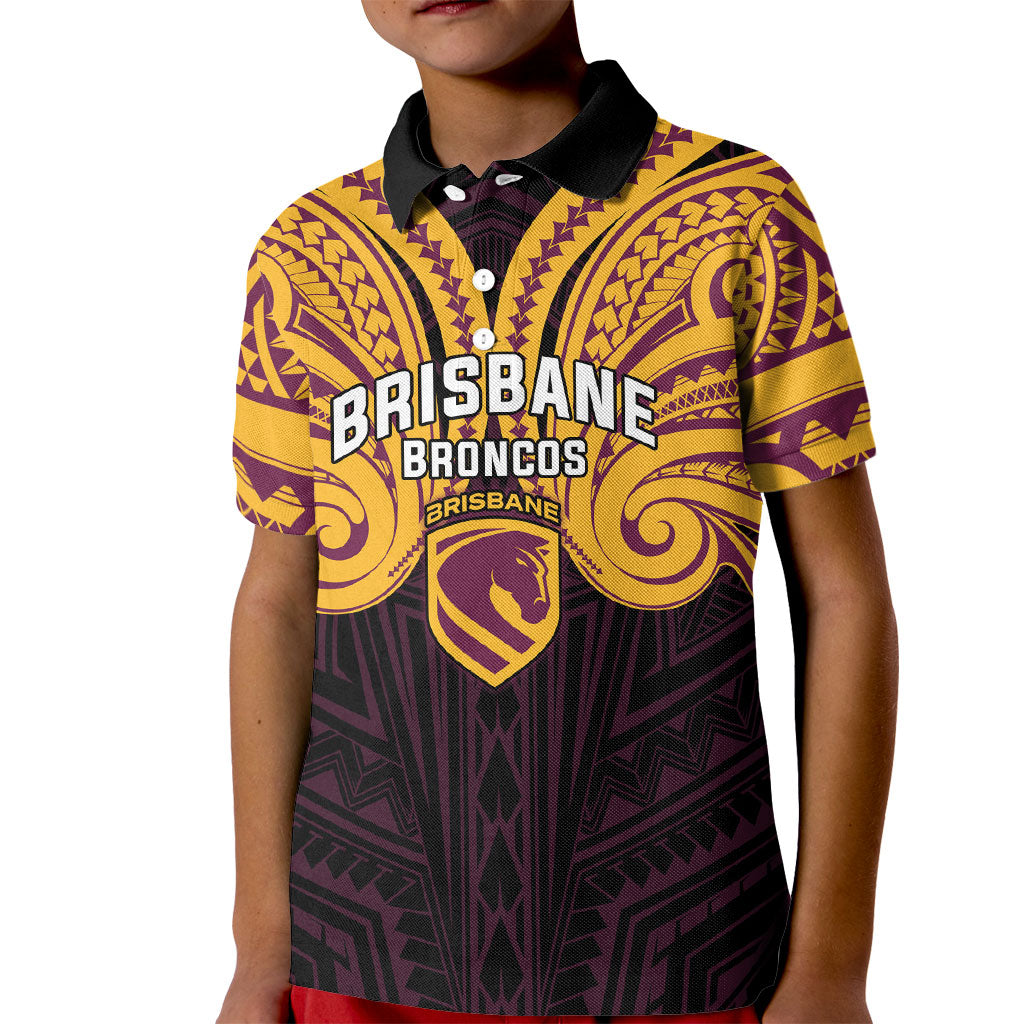 Custom Brisbane Broncos Kid Polo Shirt Horse Warrior Polynesia Islander Rugby Mascot