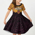 Custom Brisbane Broncos Kid Short Sleeve Dress Horse Warrior Polynesia Islander Rugby Mascot