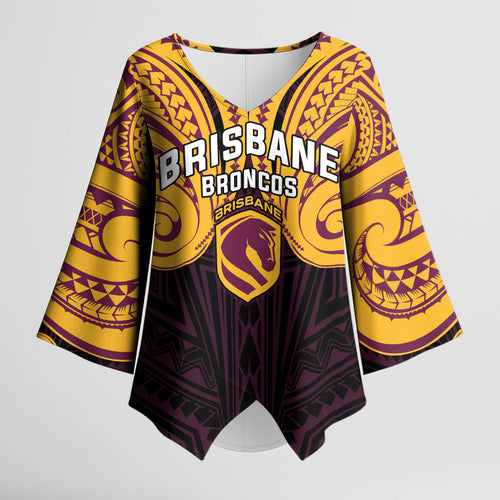 Custom Brisbane Broncos Kimono Sleeve Blouse Horse Warrior Polynesia Islander Rugby Mascot