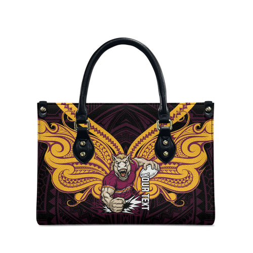 Custom Brisbane Broncos Leather Bag Horse Warrior Polynesia Islander Rugby Mascot