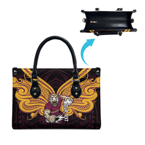 Custom Brisbane Broncos Leather Bag Horse Warrior Polynesia Islander Rugby Mascot