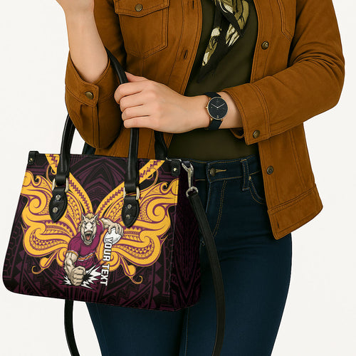 Custom Brisbane Broncos Leather Bag Horse Warrior Polynesia Islander Rugby Mascot
