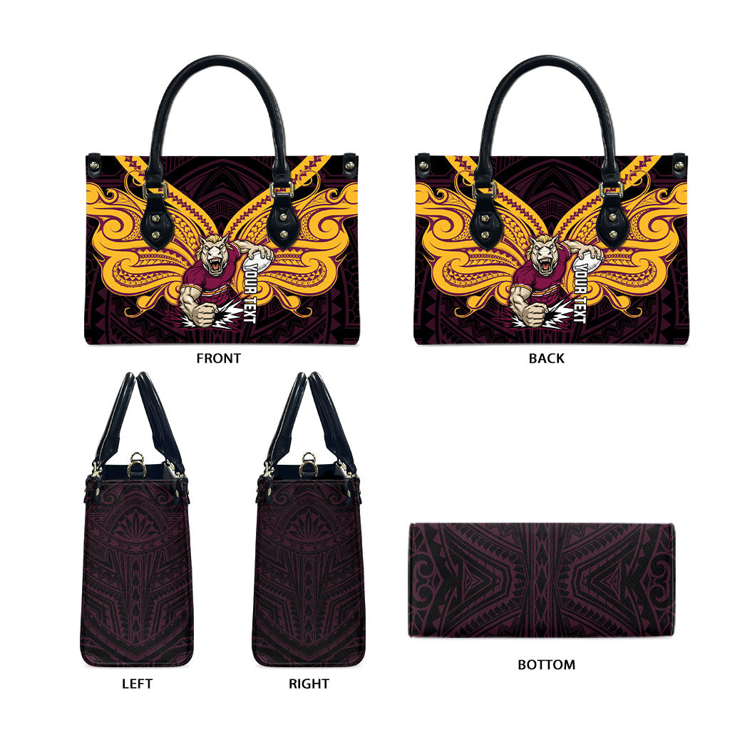 Custom Brisbane Broncos Leather Bag Horse Warrior Polynesia Islander Rugby Mascot