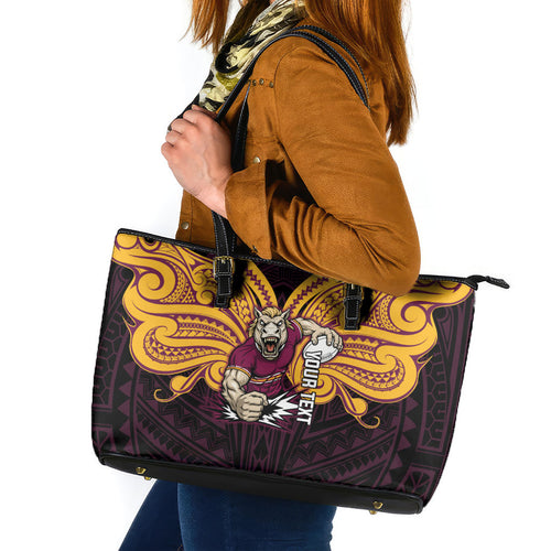 Custom Brisbane Broncos Leather Tote Bag Horse Warrior Polynesia Islander Rugby Mascot