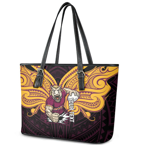 Custom Brisbane Broncos Leather Tote Bag Horse Warrior Polynesia Islander Rugby Mascot