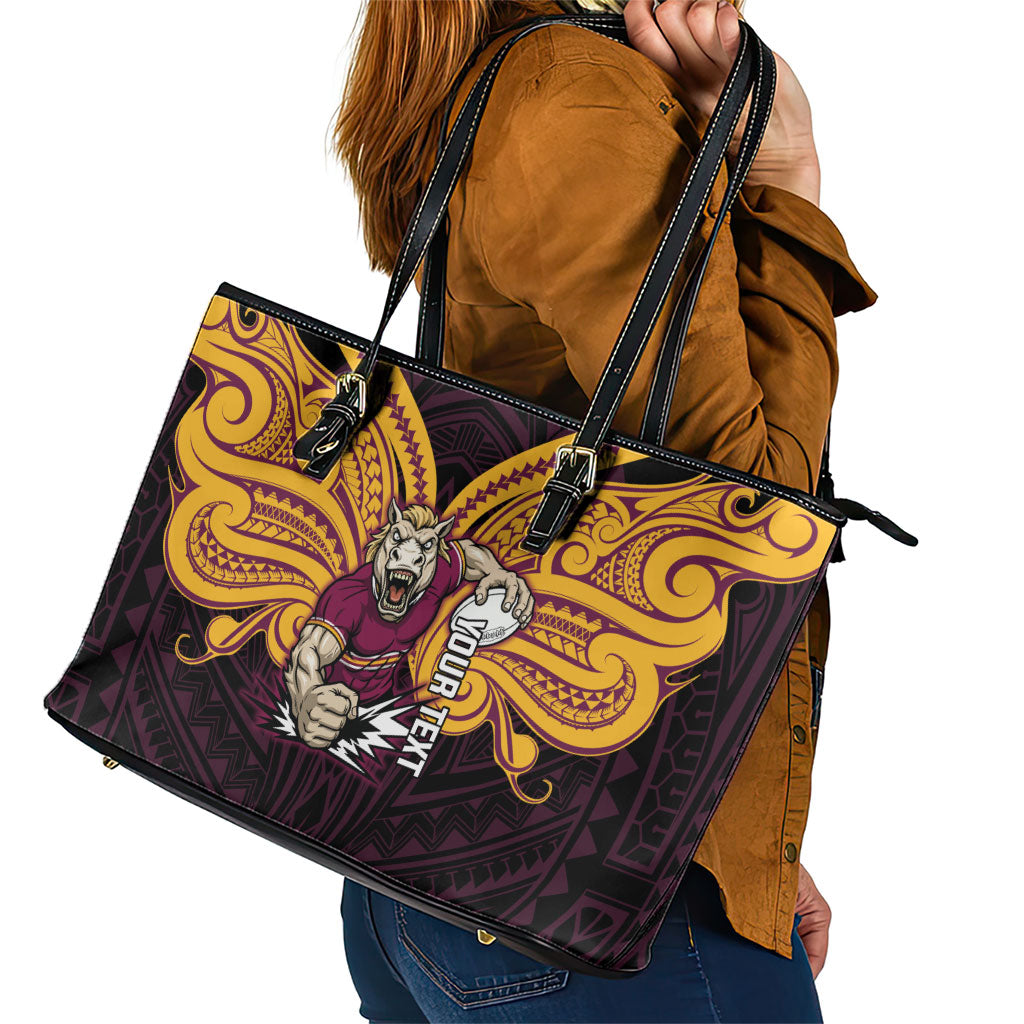 Custom Brisbane Broncos Leather Tote Bag Horse Warrior Polynesia Islander Rugby Mascot