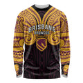 Custom Brisbane Broncos Long Sleeve Shirt Horse Warrior Polynesia Islander Rugby Mascot