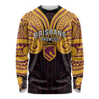 Custom Brisbane Broncos Long Sleeve Shirt Horse Warrior Polynesia Islander Rugby Mascot
