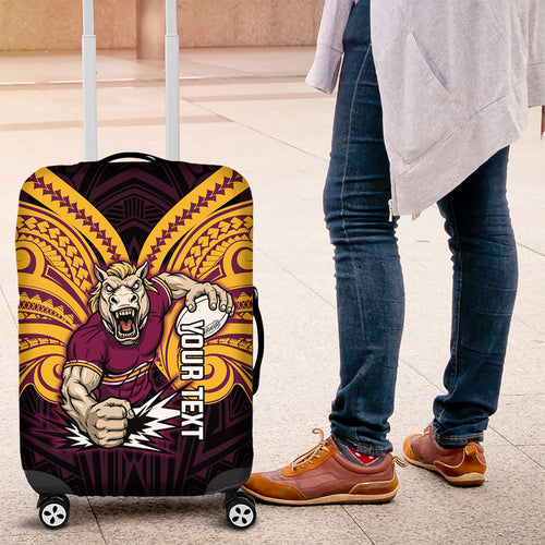 Custom Brisbane Broncos Luggage Cover Horse Warrior Polynesia Islander Rugby Mascot