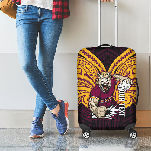 Custom Brisbane Broncos Luggage Cover Horse Warrior Polynesia Islander Rugby Mascot