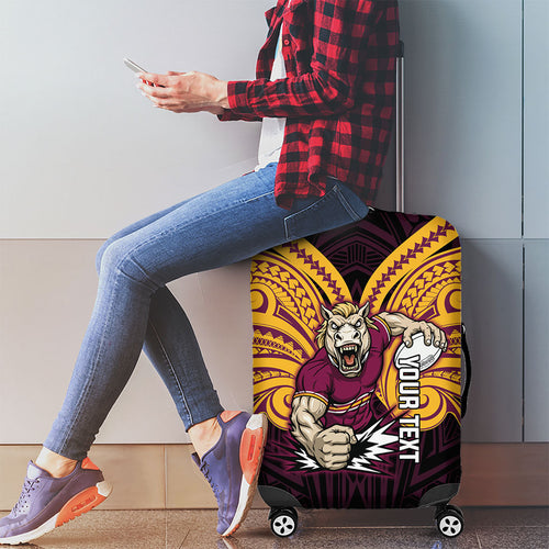 Custom Brisbane Broncos Luggage Cover Horse Warrior Polynesia Islander Rugby Mascot