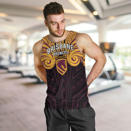 Custom Brisbane Broncos Men Tank Top Horse Warrior Polynesia Islander Rugby Mascot