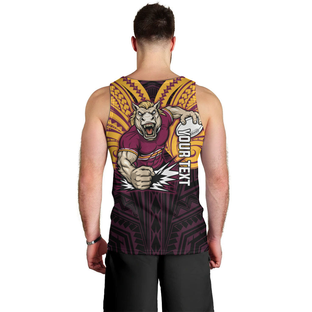 Custom Brisbane Broncos Men Tank Top Horse Warrior Polynesia Islander Rugby Mascot