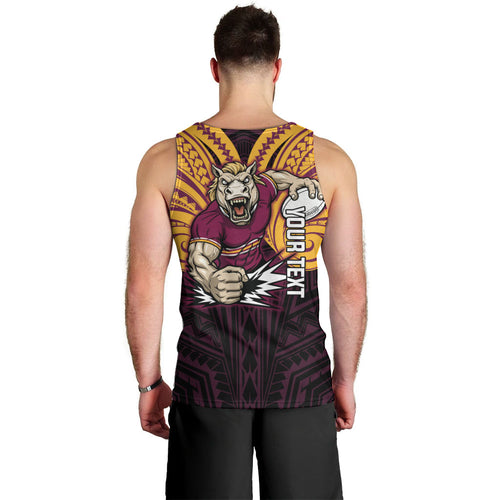 Custom Brisbane Broncos Men Tank Top Horse Warrior Polynesia Islander Rugby Mascot