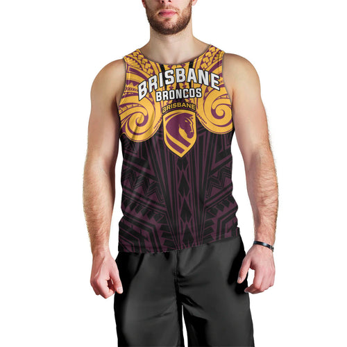 Custom Brisbane Broncos Men Tank Top Horse Warrior Polynesia Islander Rugby Mascot