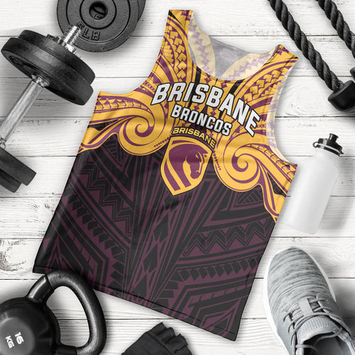 Custom Brisbane Broncos Men Tank Top Horse Warrior Polynesia Islander Rugby Mascot