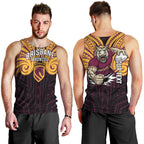 Custom Brisbane Broncos Men Tank Top Horse Warrior Polynesia Islander Rugby Mascot