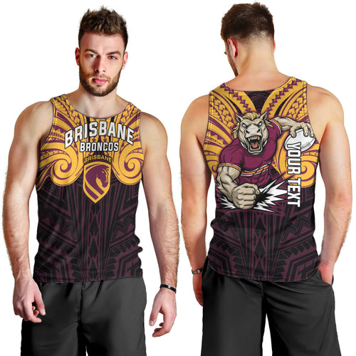 Custom Brisbane Broncos Men Tank Top Horse Warrior Polynesia Islander Rugby Mascot