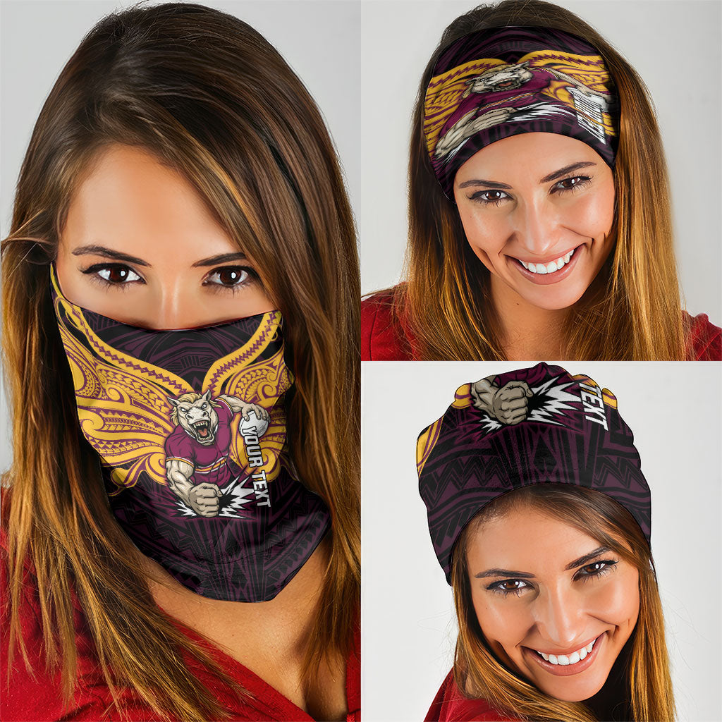 Custom Brisbane Broncos Neck Gaiter Horse Warrior Polynesia Islander Rugby Mascot