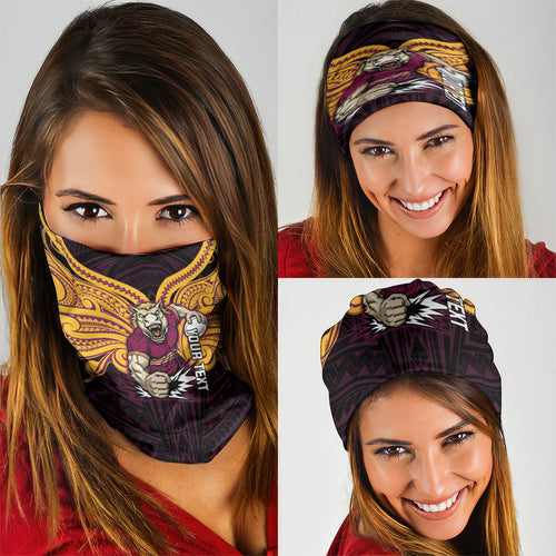 Custom Brisbane Broncos Neck Gaiter Horse Warrior Polynesia Islander Rugby Mascot
