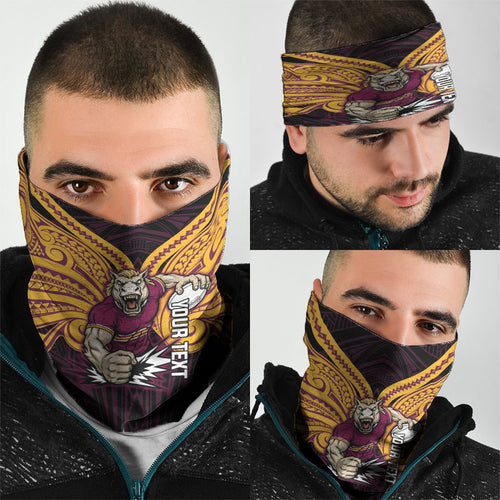 Custom Brisbane Broncos Neck Gaiter Horse Warrior Polynesia Islander Rugby Mascot