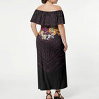 Custom Brisbane Broncos Off Shoulder Maxi Dress Horse Warrior Polynesia Islander Rugby Mascot