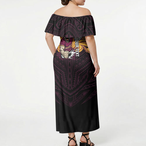 Custom Brisbane Broncos Off Shoulder Maxi Dress Horse Warrior Polynesia Islander Rugby Mascot