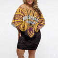Custom Brisbane Broncos Off Shoulder Short Dress Horse Warrior Polynesia Islander Rugby Mascot