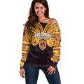 Custom Brisbane Broncos Off Shoulder Sweater Horse Warrior Polynesia Islander Rugby Mascot