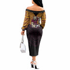 Custom Brisbane Broncos Off The Shoulder Long Sleeve Dress Horse Warrior Polynesia Islander Rugby Mascot
