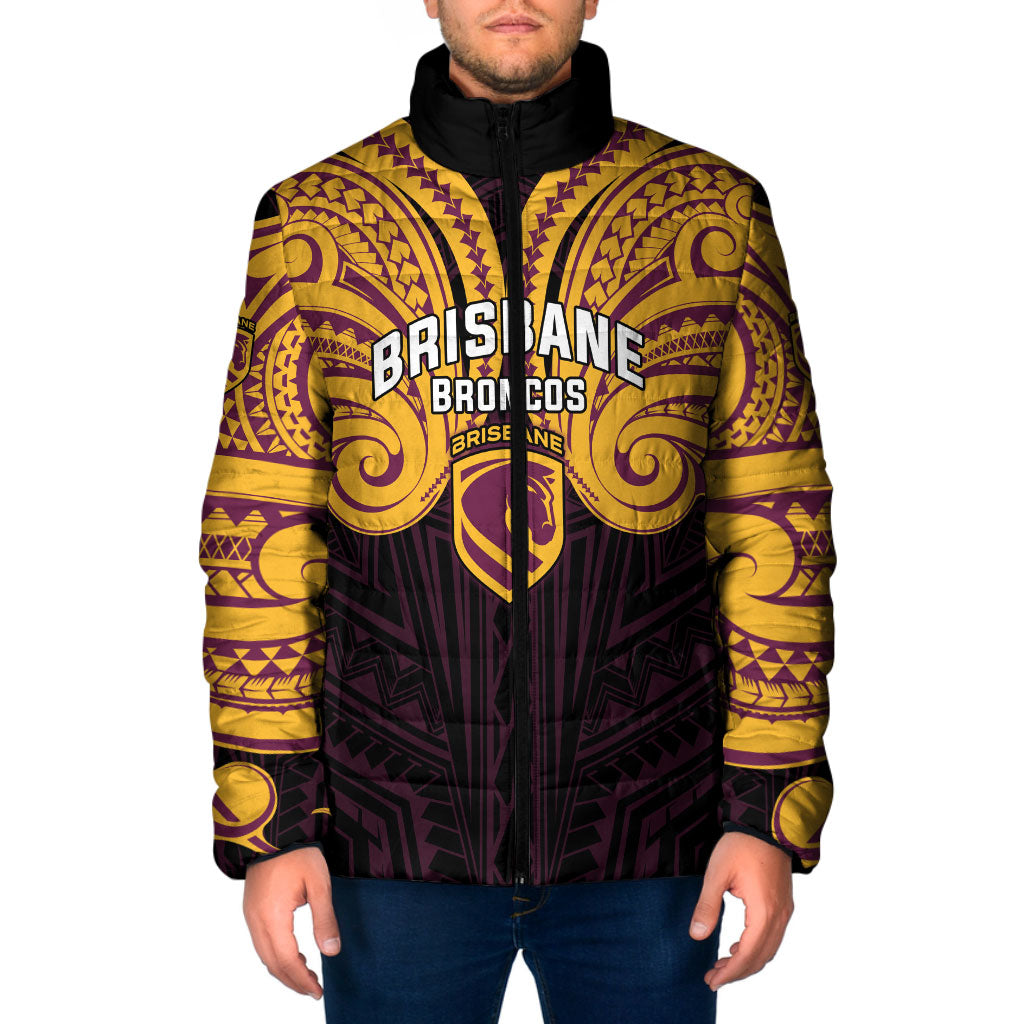 Custom Brisbane Broncos Padded Jacket Horse Warrior Polynesia Islander Rugby Mascot