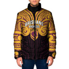 Custom Brisbane Broncos Padded Jacket Horse Warrior Polynesia Islander Rugby Mascot