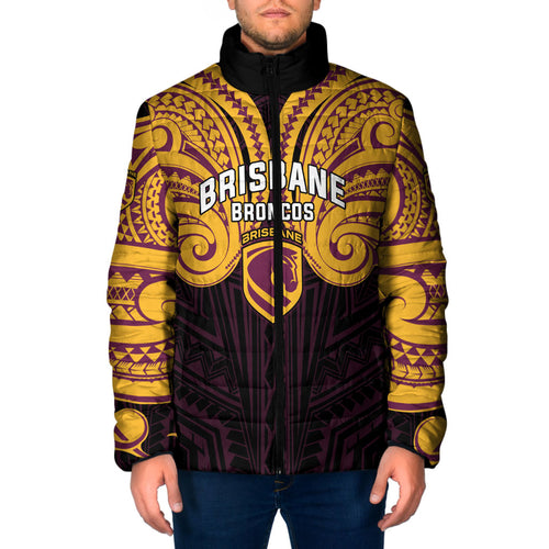 Custom Brisbane Broncos Padded Jacket Horse Warrior Polynesia Islander Rugby Mascot