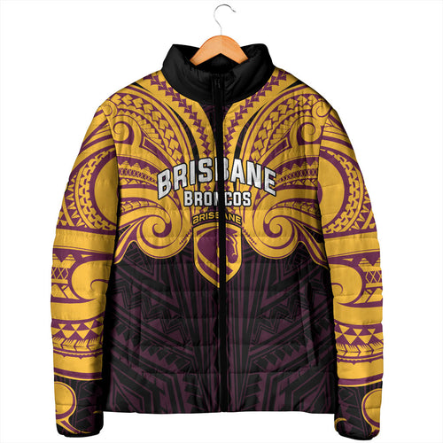 Custom Brisbane Broncos Padded Jacket Horse Warrior Polynesia Islander Rugby Mascot