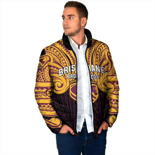 Custom Brisbane Broncos Padded Jacket Horse Warrior Polynesia Islander Rugby Mascot