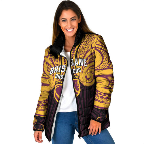 Custom Brisbane Broncos Padded Jacket Horse Warrior Polynesia Islander Rugby Mascot