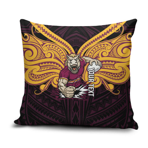 Custom Brisbane Broncos Pillow Cover Horse Warrior Polynesia Islander Rugby Mascot