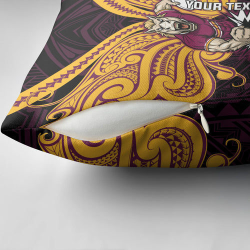 Custom Brisbane Broncos Pillow Cover Horse Warrior Polynesia Islander Rugby Mascot