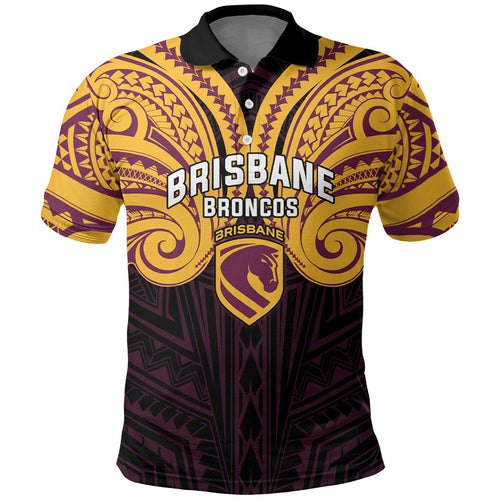Custom Brisbane Broncos Polo Shirt Horse Warrior Polynesia Islander Rugby Mascot