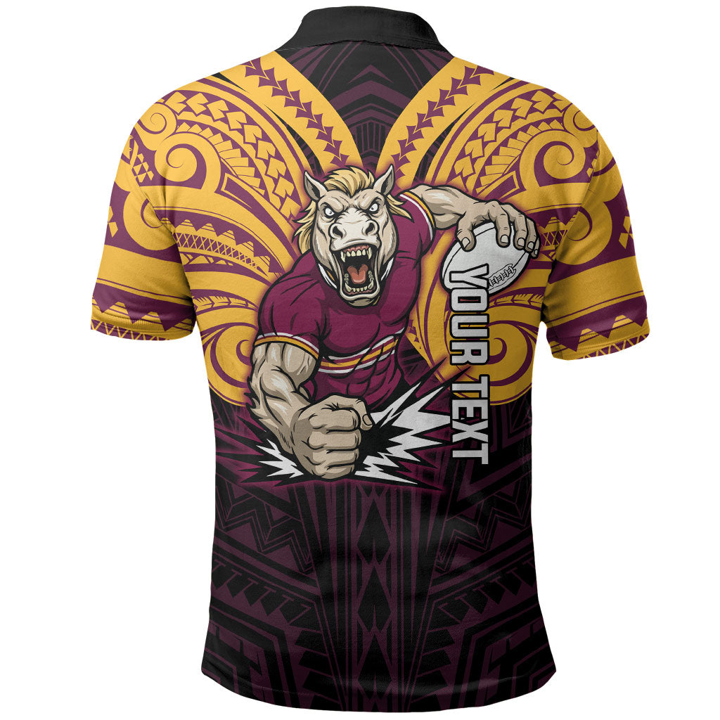 Custom Brisbane Broncos Polo Shirt Horse Warrior Polynesia Islander Rugby Mascot