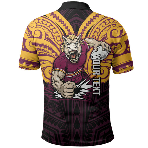 Custom Brisbane Broncos Polo Shirt Horse Warrior Polynesia Islander Rugby Mascot