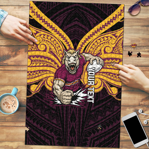 Custom Brisbane Broncos Puzzle Horse Warrior Polynesia Islander Rugby Mascot