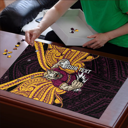 Custom Brisbane Broncos Puzzle Horse Warrior Polynesia Islander Rugby Mascot