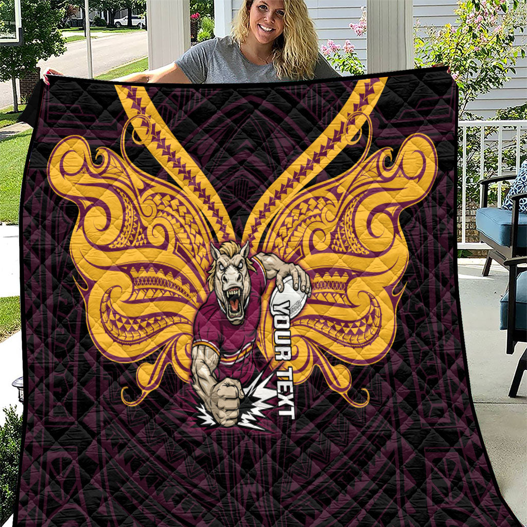 Custom Brisbane Broncos Quilt Horse Warrior Polynesia Islander Rugby Mascot