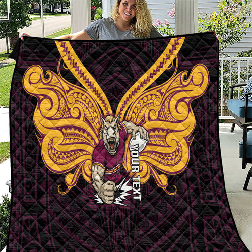 Custom Brisbane Broncos Quilt Horse Warrior Polynesia Islander Rugby Mascot