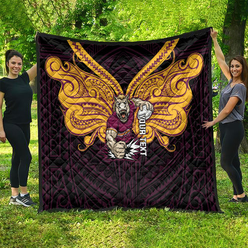 Custom Brisbane Broncos Quilt Horse Warrior Polynesia Islander Rugby Mascot