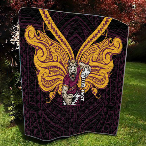 Custom Brisbane Broncos Quilt Horse Warrior Polynesia Islander Rugby Mascot