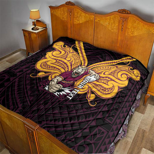 Custom Brisbane Broncos Quilt Horse Warrior Polynesia Islander Rugby Mascot